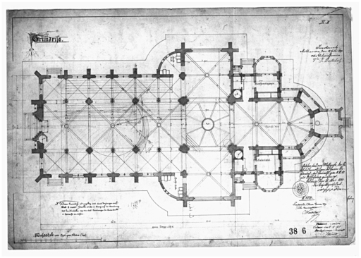 Plan (projet remplacé par celui de la planche No II avec une travée supplémentaire dans les bas-côtés).