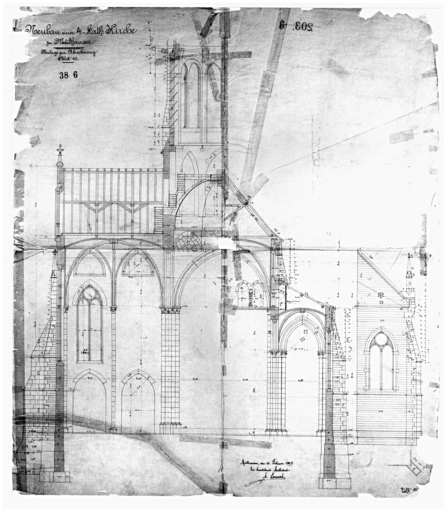 Coupe sur le transept et le choeur (pièce jointe aux comptes définitifs).