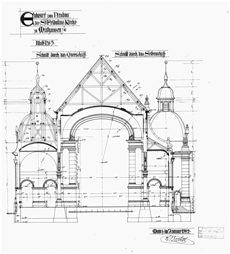 Coupe sur le transept. Coupe sur le bas-côté.