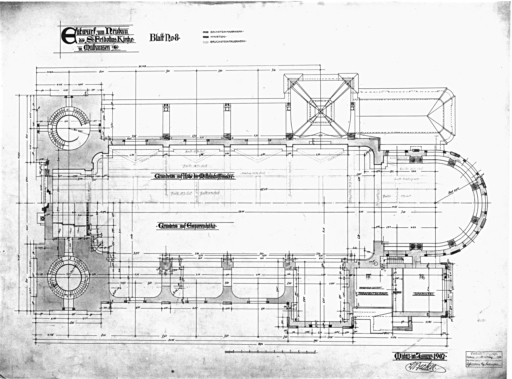 Plan au niveau des baies de la nef centrale. Plan au niveau de la tribune.