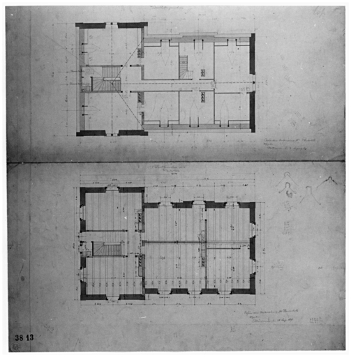 Presbytère : plans du premier étage et des combles.