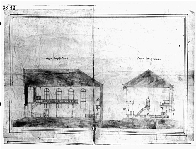 Coupe longitudinale et coupe transversale. Etat d'origine.