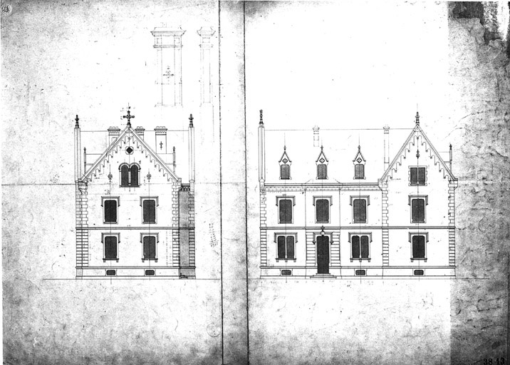 Presbytère : élévations antérieure et latérale.