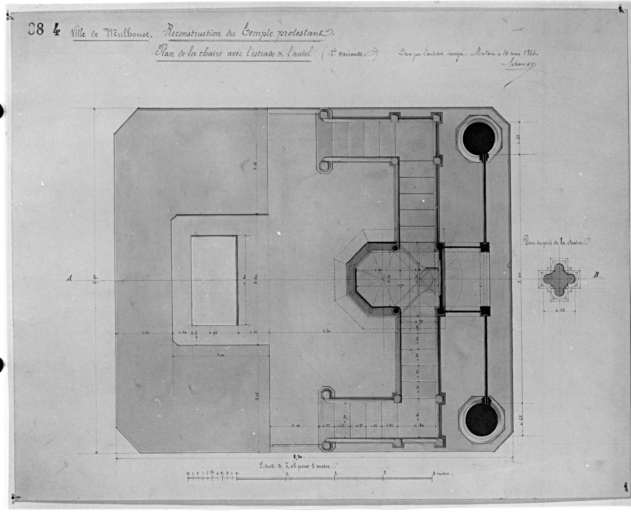 Plan de la chaire avec l'estrade et l'autel (première variante).