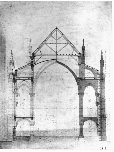 Reconstruction du temple protestant. Coupe transversale.