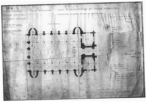 Reconstruction du temple évangélique. Modification du projet en date du 24 juin 1856. Plan détaillé.