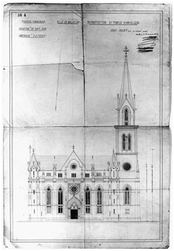 Reconstruction du temple évangélique. Avant-projet : élévation latérale.