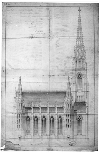 Reconstruction du temple protestant. Elévation latérale.