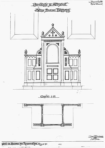 Elévation et plan pour un projet de confessionnal.