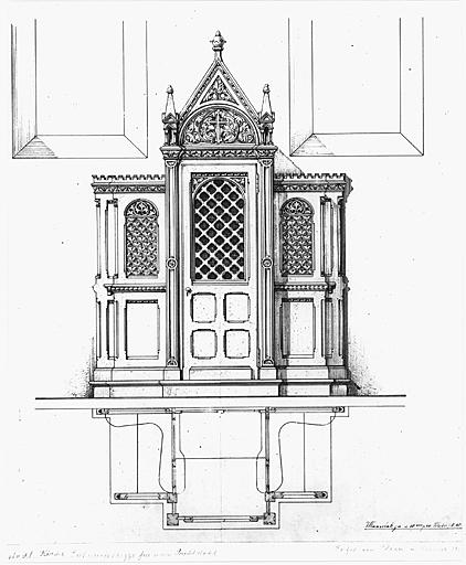 Elévation et plan d'une ébauche de confessionnal.