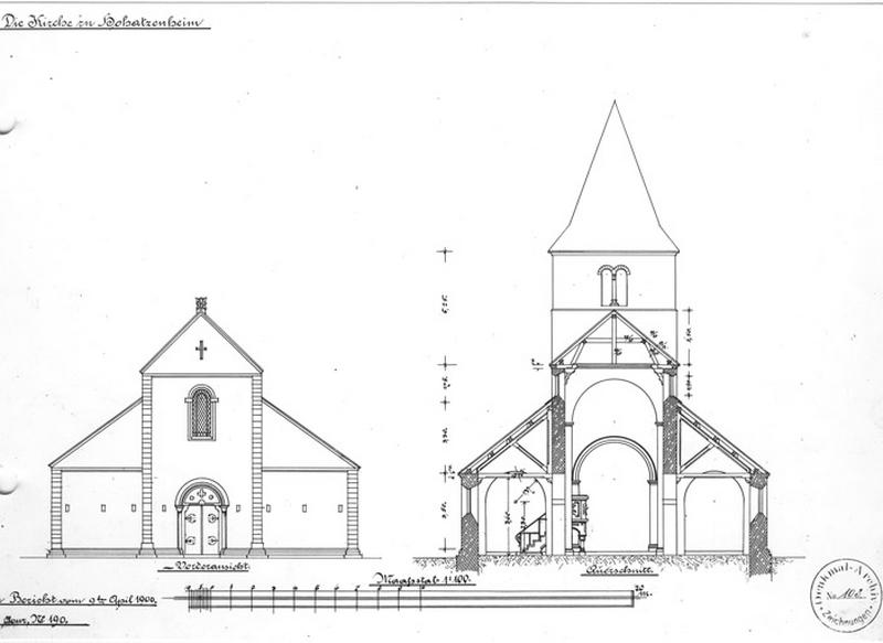 Elévation de la façade occidentale, coupe transversale.