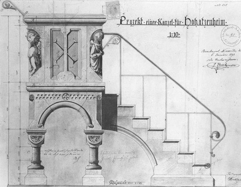 Projet de construction d'une chaire à prêcher : élévation.