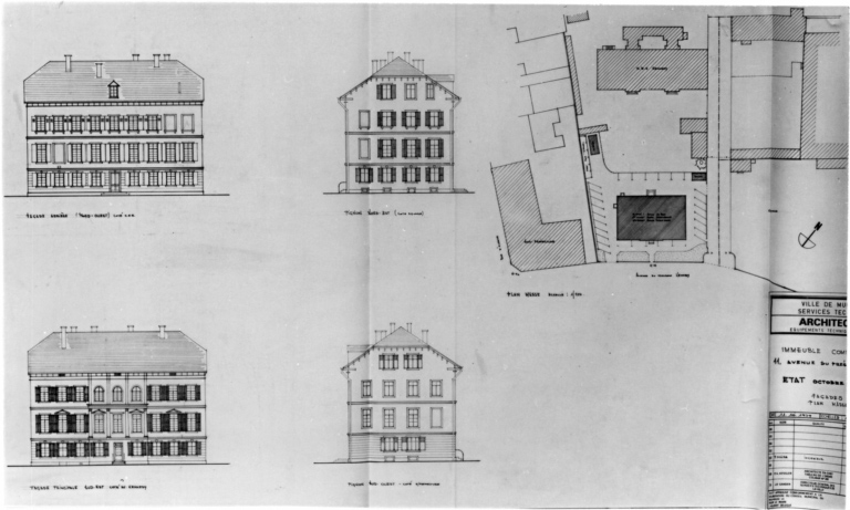 Elévation et plan de situation de la maison antérieure gauche.