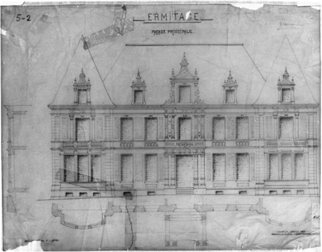 Façade principale, plan des contours.