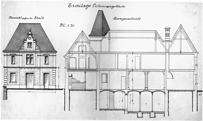 Dépendances : coupe longitudinale et élévation latérale.