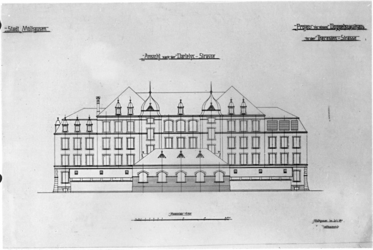 Elévation postérieure sur la rue Sampigny (projet).