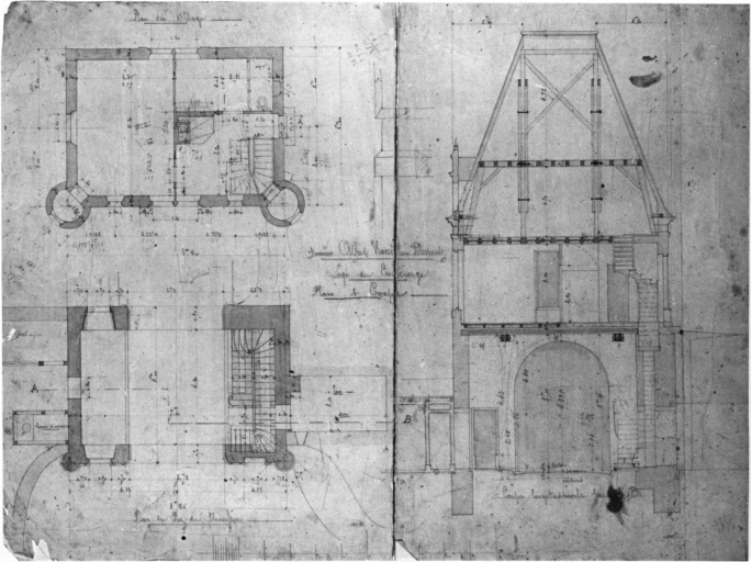 Plan et coupe de la loge du concierge.