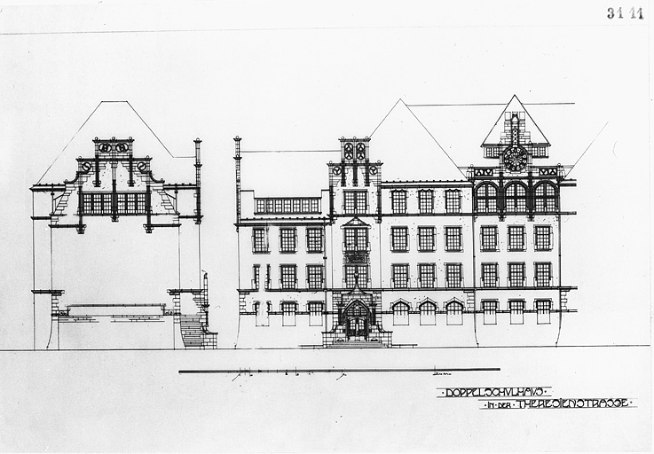 Elévation principale, élévation latérale (projet 2e).