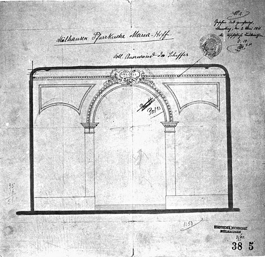 Plan du plafond, mur est de la nef.