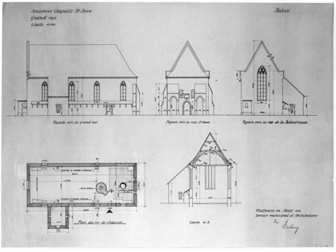 Elévations, plan et coupe de la chapelle.