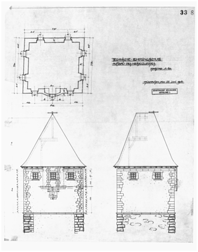 Tour Nessel : plan et coupe de la partie supérieure.