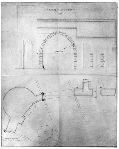 Tour du Bollwerk : plan et élévation du mur, au rez-de-chaussée.