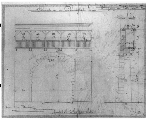 Tour du Bollwerk : plan de la baie dans le mur d'enceinte et plan du passage.