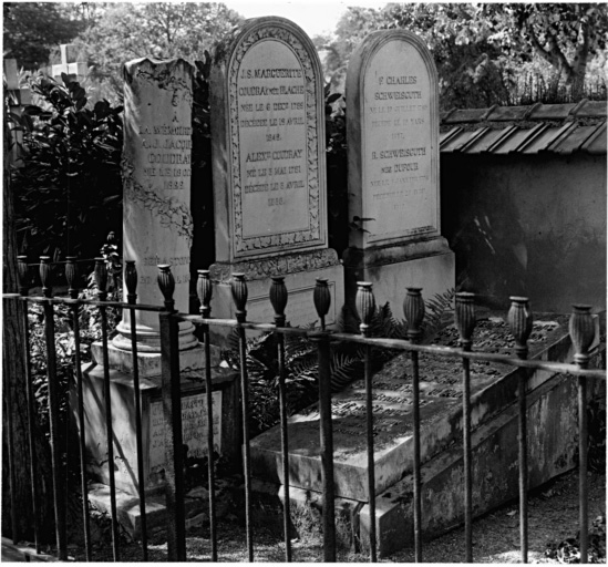 Cimetière protestant : tombeaux de la famille Coudray (allée a). Vue d'ensemble.