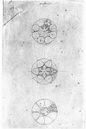 Plan des rosaces du choeur, partie romane (premières travées).