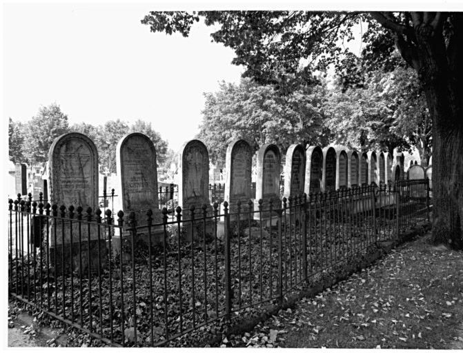 Cimetière protestant : tombeaux de la famille Schwartz (14 stèles dans un seul enclos) (allée b). Vue d'ensemble.