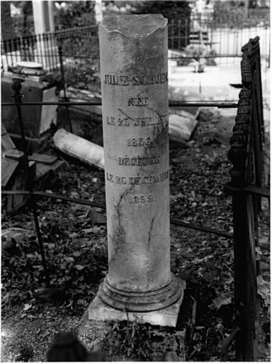 Cimetière protestant : tombeaux de Julie Schoen (allée b). Vue d'ensemble.