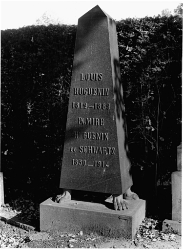 Cimetière protestant : tombeaux de Louis Huguenin et de Elmire Huguenin (1830-1914) (allée b). Vue d'ensemble.