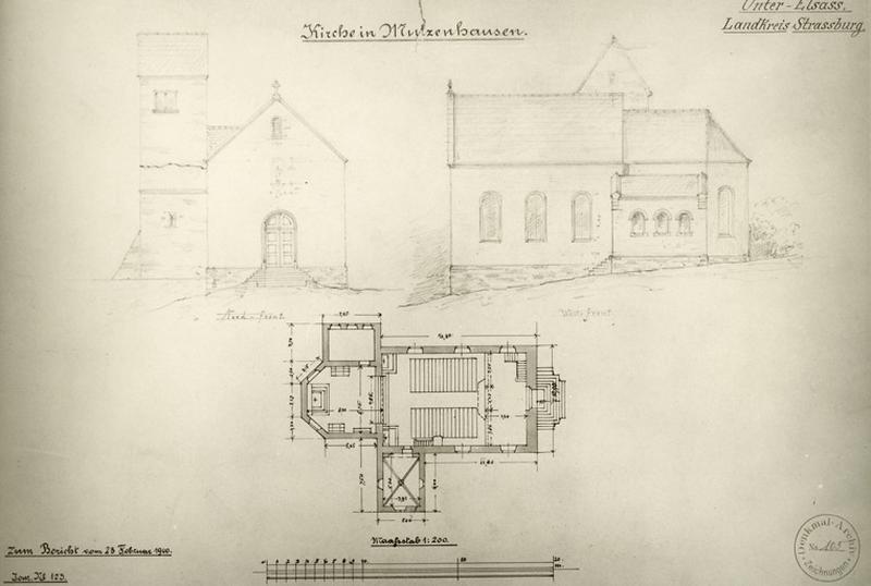 Plan et élévations de l'église