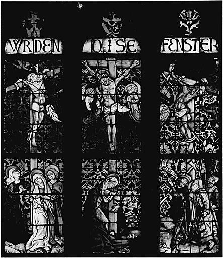 Vue des panneaux 6a, b, c - 7, a, b, c et tête de lancettes : Crucifixion.