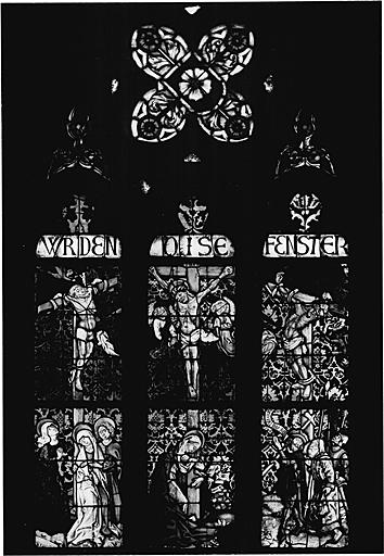 Vue des panneaux 6a, b, c - 7a, b, c et tympan : Crucifixion.