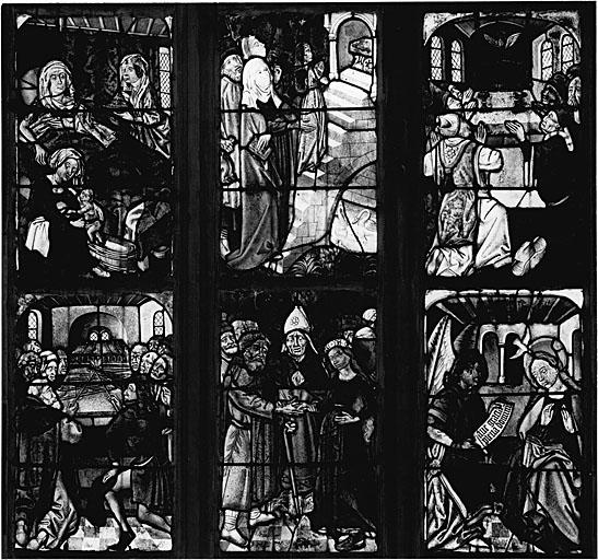 Vue des panneaux 5a, b, c - 6a, b, c. Vie de la Vierge, de sa Naissance à l'Annonciation.