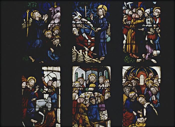 Vue des panneaux 1a, b, c - 2a, b, c. Scènes de la Passion, de l'Entrée à Jérusalem à l'Arrestation du Christ.