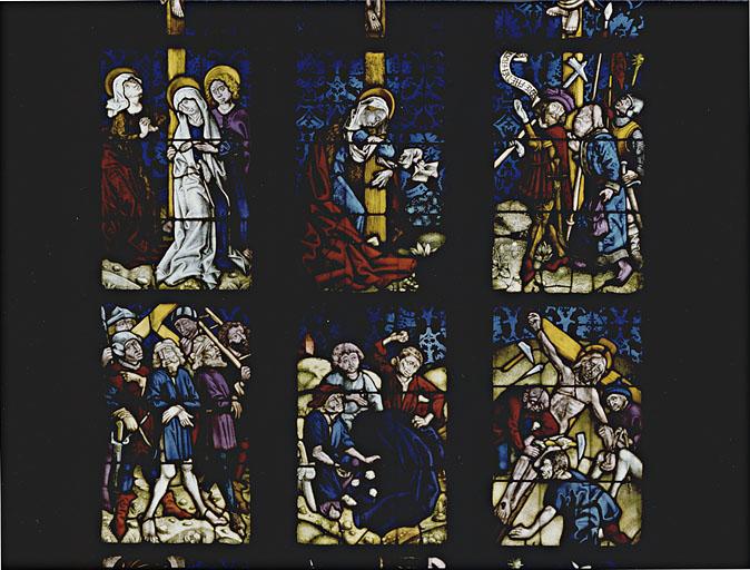 Vue des panneaux 5a, b, c - 6a, b, c. Scènes de la Passion, de la Montée au Calvaire au registre inférieur de la Crucifixion.