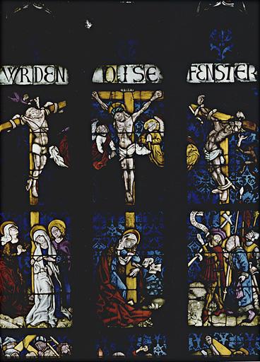 Vue des panneaux 6a, b, c - 7, a, b, c et tête de lancettes : Crucifixion.