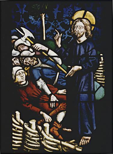 Détail du panneau 2b. Les soldats venus arrêter le Christ tombent terrassés.