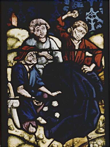 Détail du panneau 5b. La tunique du Christ jouée aux dés.