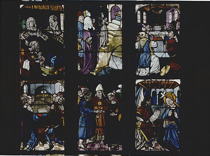 Vue des panneaux 5a, b, c - 6a, b, c. Vie de la Vierge, de sa Naissance à l'Annonciation.
