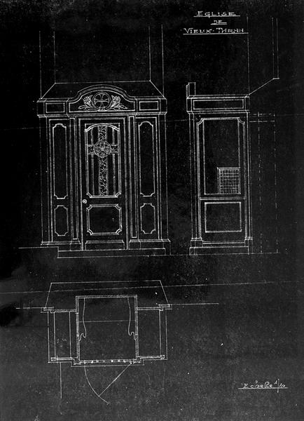 Elévation, coupe et plan d'un confessional.