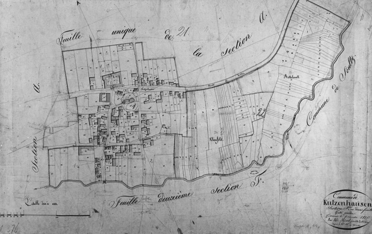 Tableau d'assemblage contenant le village de Niederkutzenhausen, cadastre napoléonien, section F2.