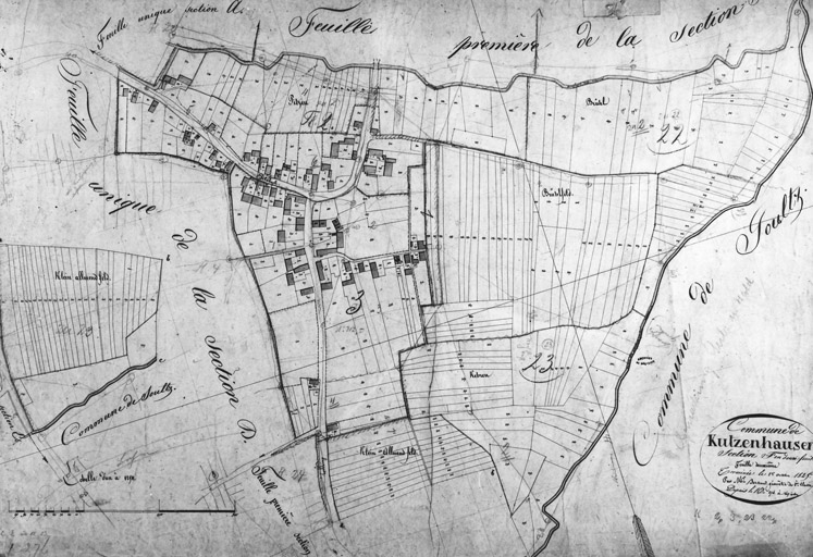 Plan du village de Niederkutzenhausen, cadastre napoléonien, section F2.