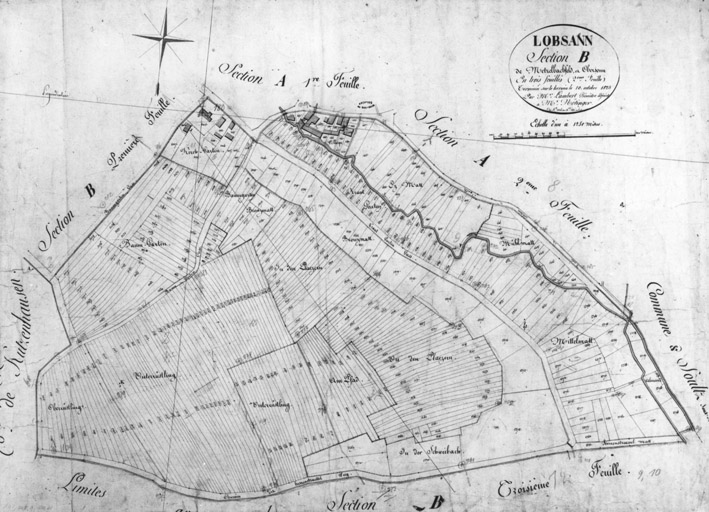 Plan d'une partie du village de Lobsann. Plan cadastral napoléonien. Section B2.