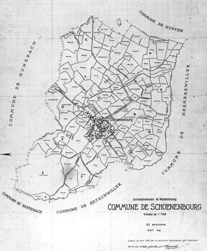 Plan du village de Schoenenbourg. Cadastre ancien. Tableau d'assemblage.