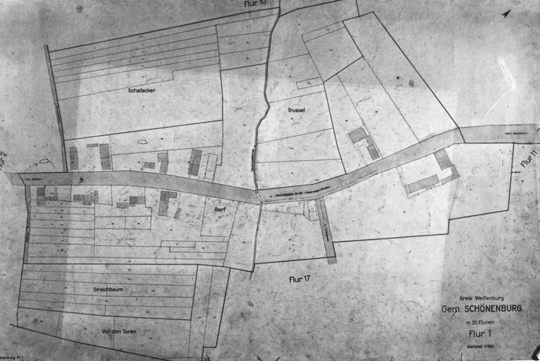 Plan du village de Schoenenbourg. Cadastre allemand. Section 1 dite du village.