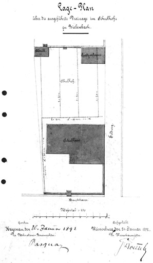 Plan de la mairie école construite en 1888 : Plan de masse.