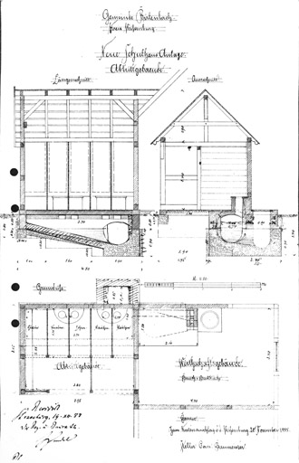 Plan de la mairie : Plan et coupe de la dépendance.